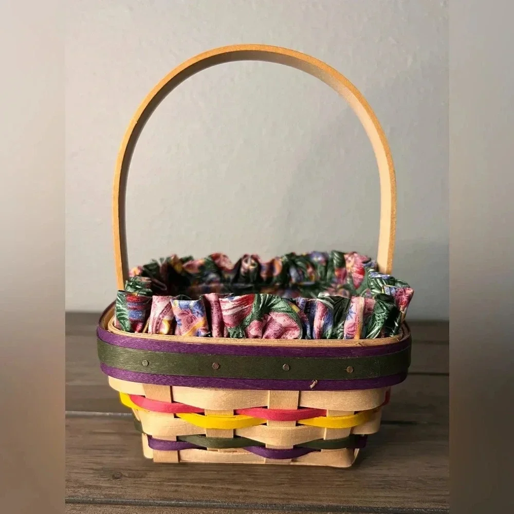 Longaberger 1998 Small Stained Easter‎ Basket, Easter Egg Liner, & Protector